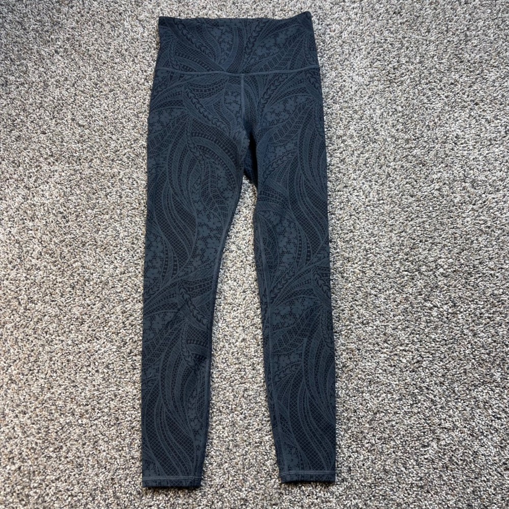 Athleta Elation Textured Tight Leggings Women's XS Black Grey Paisley Lace 25"